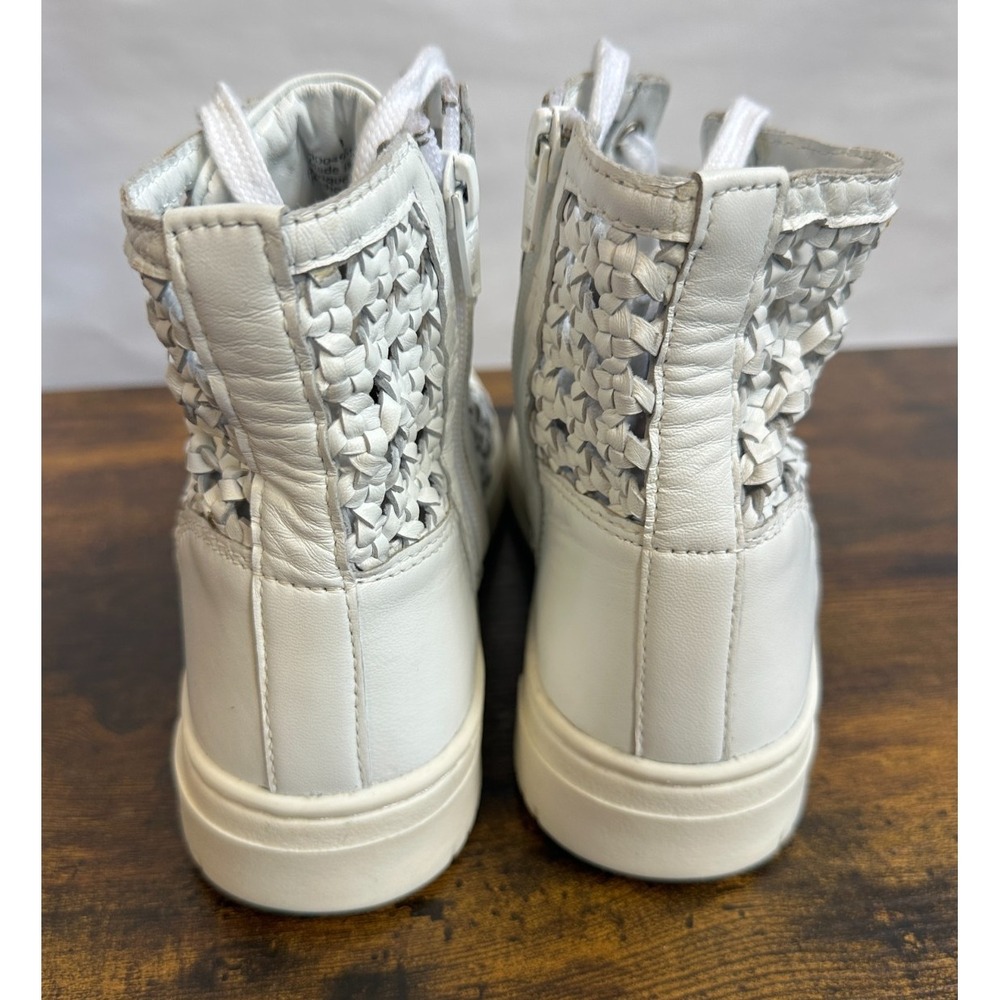 Free People Hayes High Top Sneakers White Woven Leather Lace Up Side Zip Size 8 - Picture 12 of 16